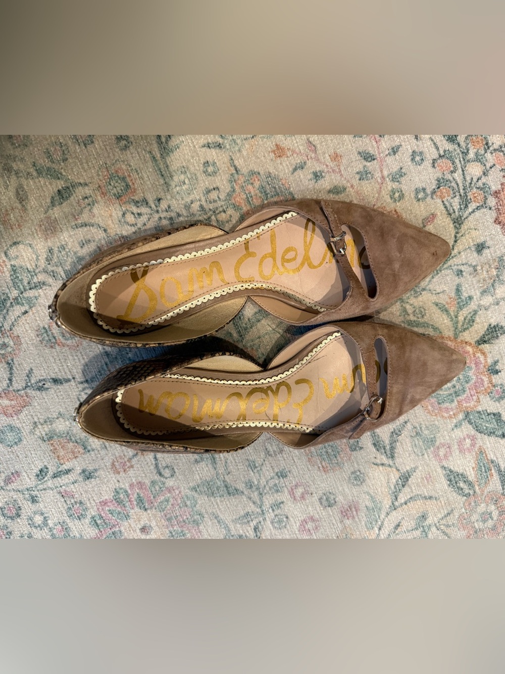 Sam Edelman Taupe Suede Peep-Toe Wedge Sandals